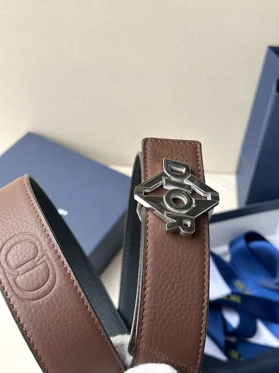 View 4 of Textured Leather Belt with Designer Buckle â€“ Classic Brown Belt