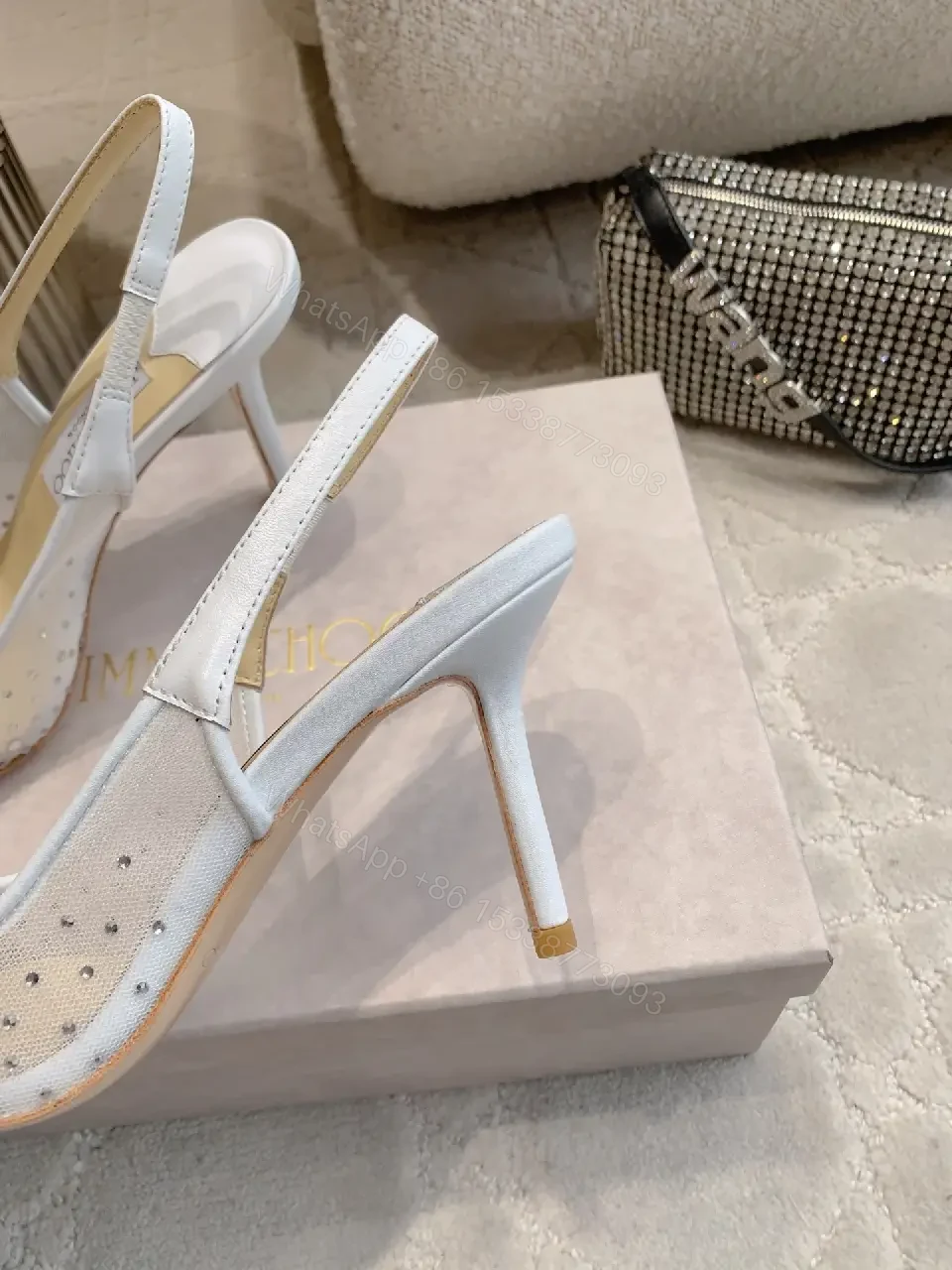 View 8 of Crystal-Embellished Pointed-Toe Slingbacks - Elegant Glam Heels