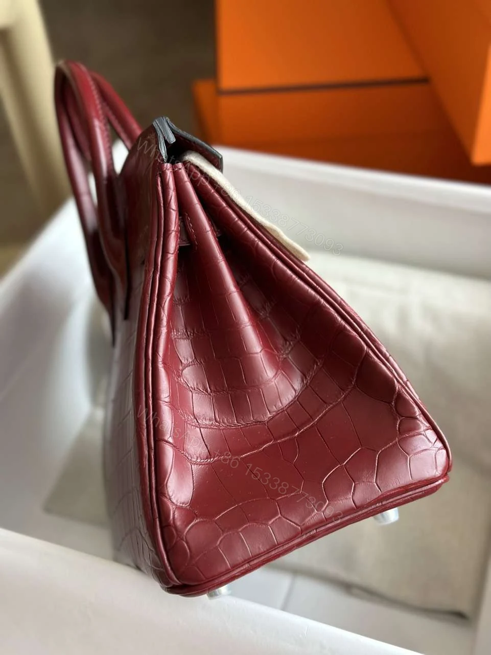 View 2 of Hermes Birkin Woman’s Hand Sewing Like Auth Red Handbags 25cm