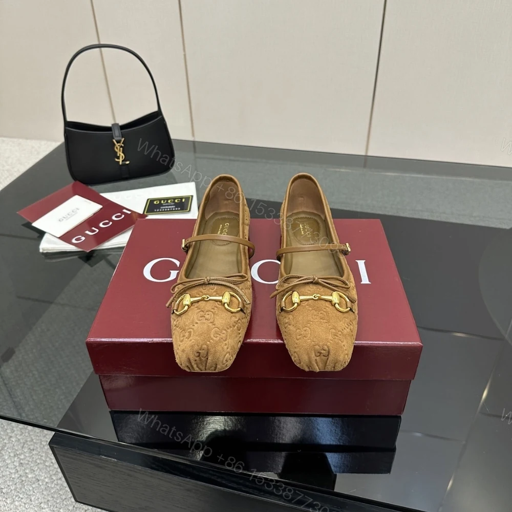 View 2 of GUCCI WOMEN’S HORSEBIT BALLET FLAT BROWN 814413 AAEEN 2808