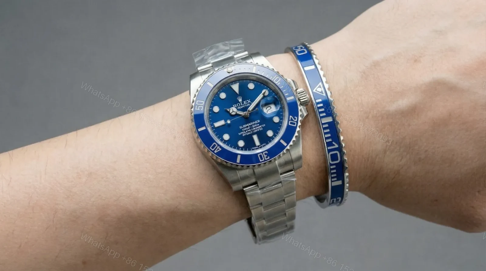 View 2 of Smurf Blue Submariner Titanium Steel Bracelet
