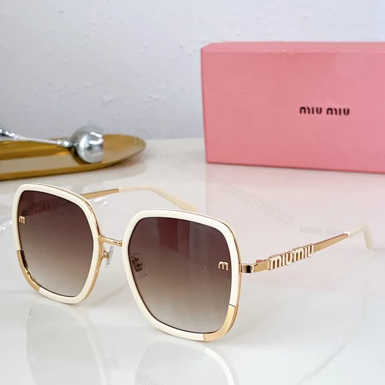 View 3 of Lux Black & Gold Rim Sunglasses with Miu Miu Hardware