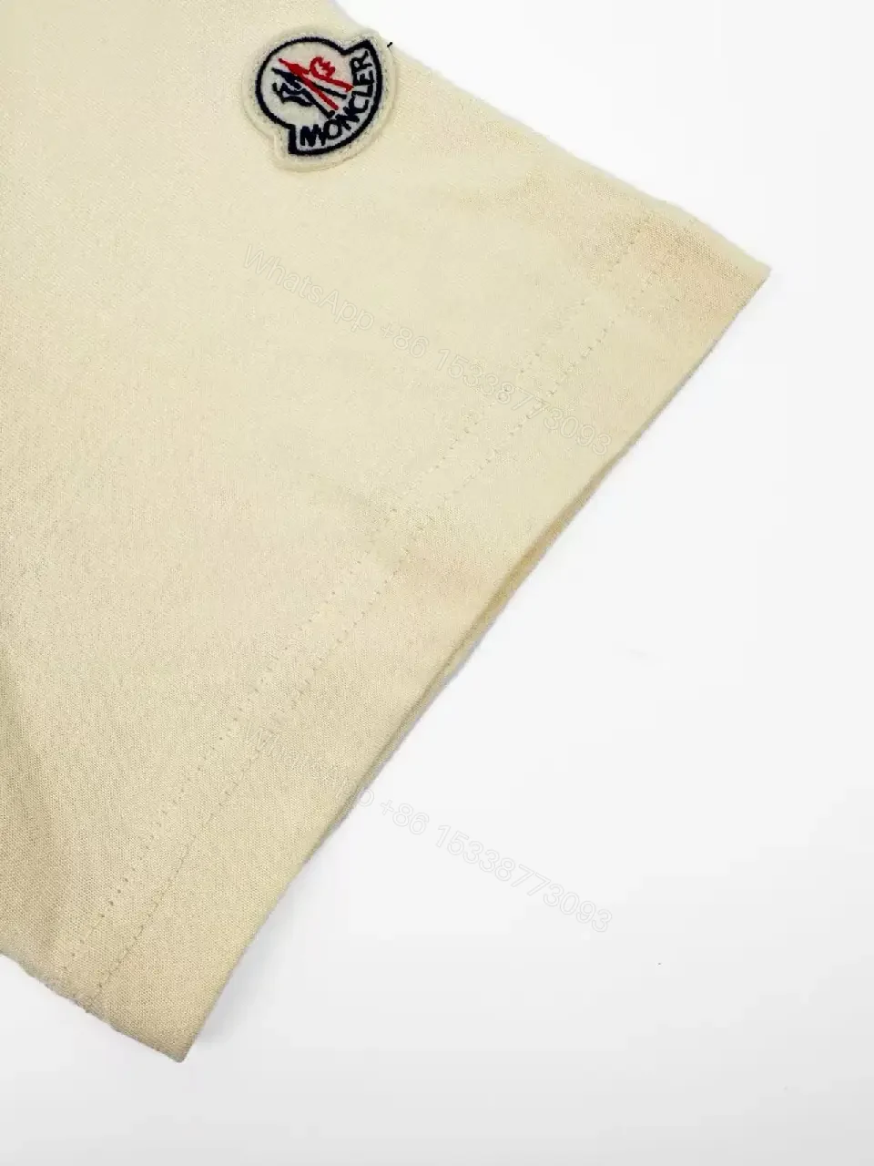 View 9 of Cream-Colored Cotton Crewneck Tee with Logo Patch, Relaxed Fit