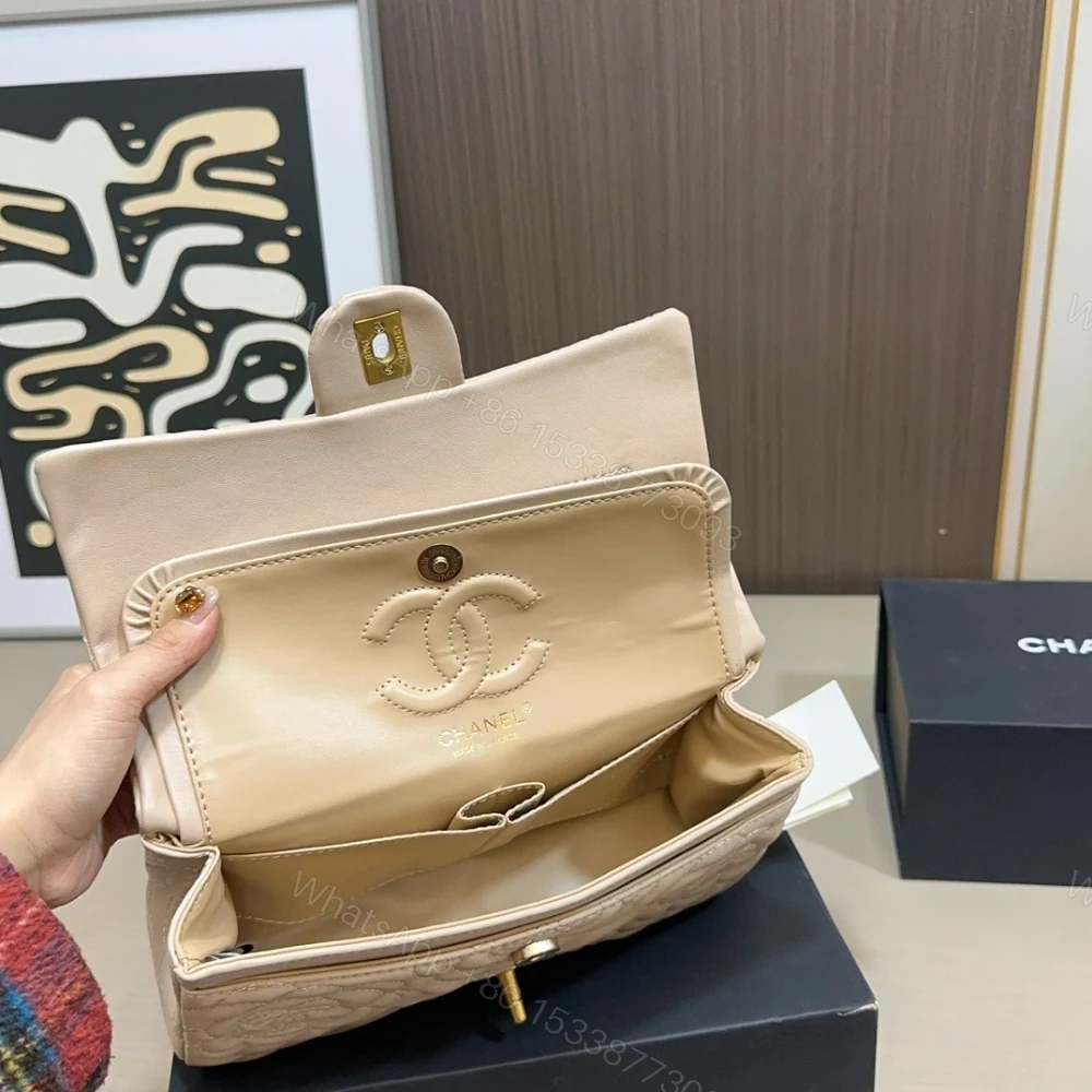 View 7 of Chanel Flap Bag With Camellia Flower Chain Beige 26Cm