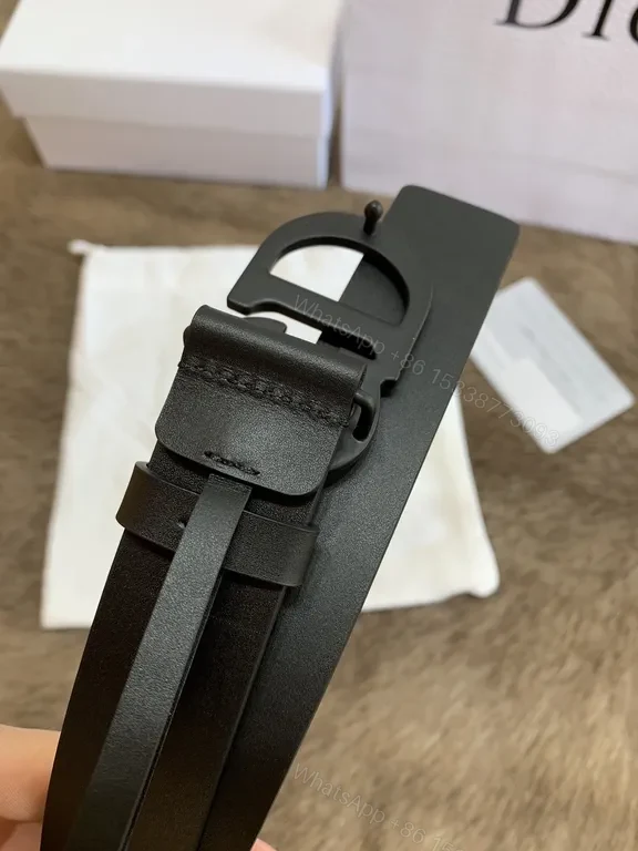 View 2 of Refined Black Leather Belt with Dior Interlock Buckle