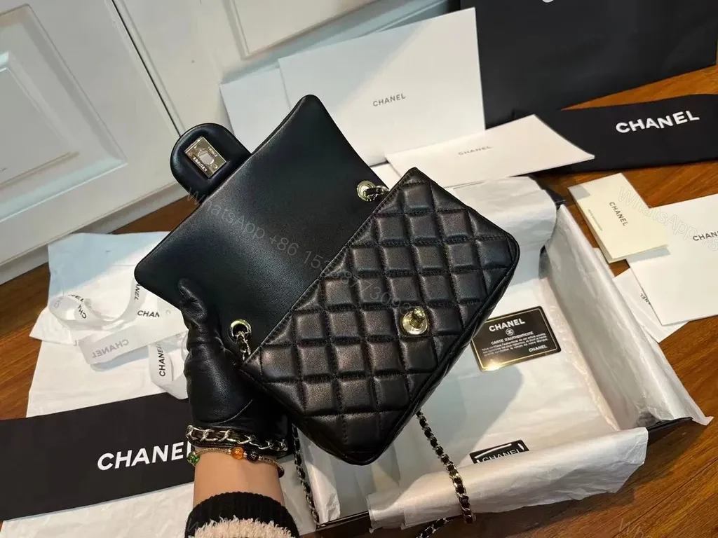 View 2 of Structured Quilted Black Chain Wallet Bag â€“ Luxury, Compact Chic