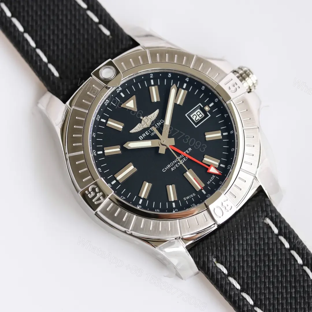 View 9 of Breitling Avenger Automatic GMT 45 Watch – Black Dial, Stainless Steel Case, Black Strap