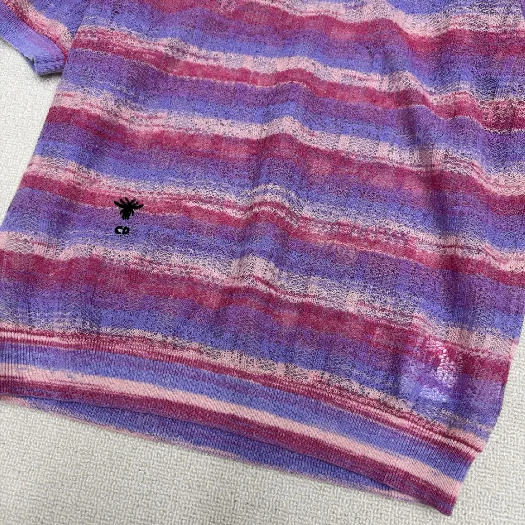View 5 of Purple Knit Striped Short Sleeve Fashion Tee with Tie-Dye Style Product Type: Dior-inspired Knitwear