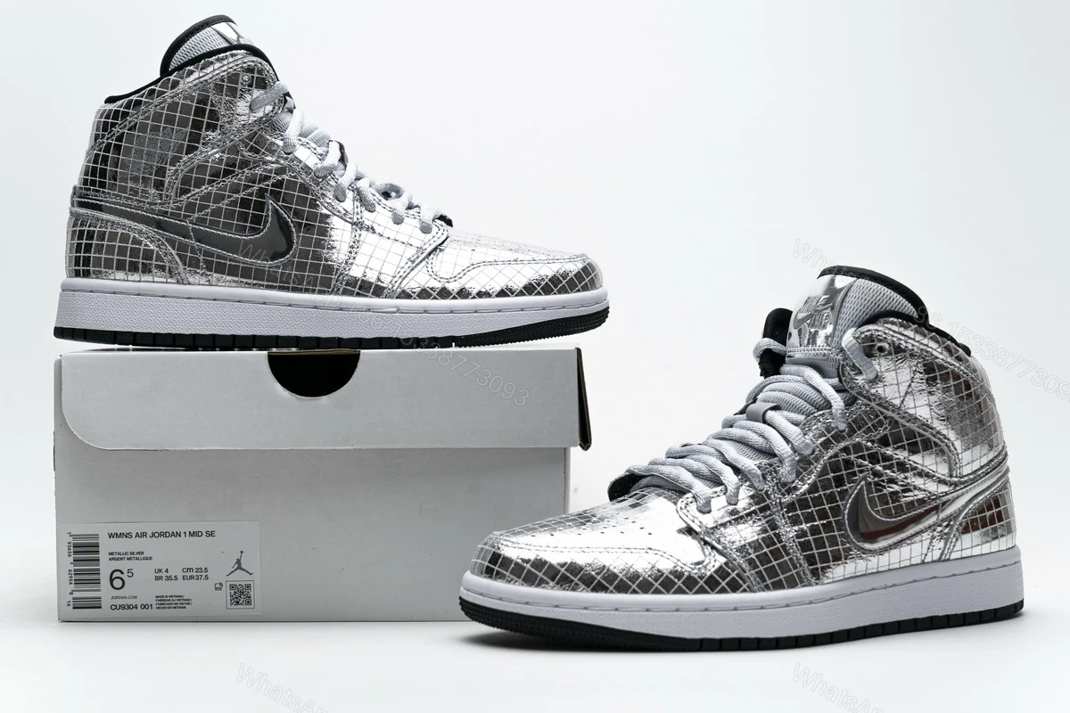 View 9 of Air Jordan 1 Mid SE Disco Metallic Silver (W) CU9304-001