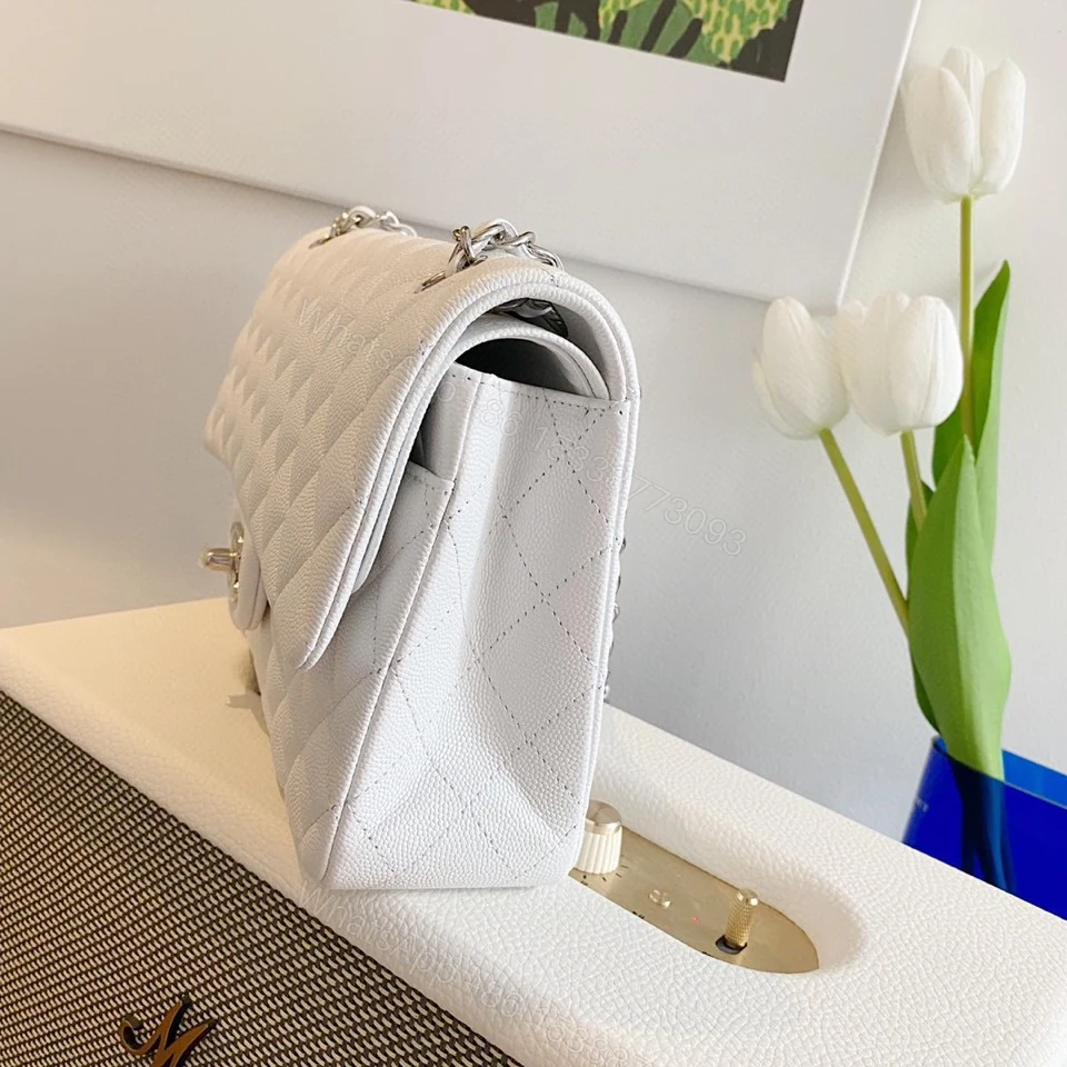 View 2 of Chanel Classic Handbags Lizard Skin White With Silver Lock 25cm