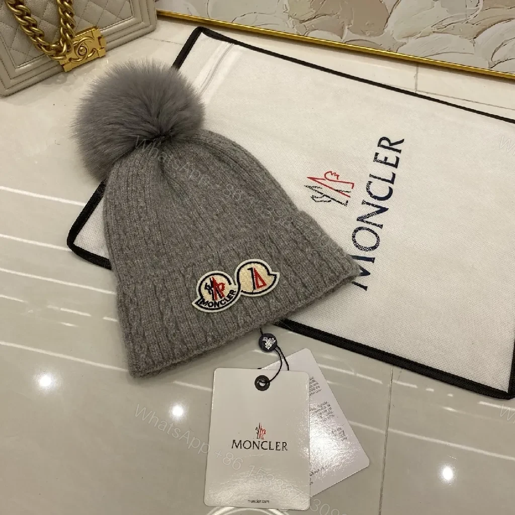 View 5 of Cozy Luxe Beanie with Pom Poms - Premium Warmth, Moncler Patch