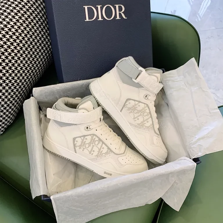 View 9 of White Dior-Infused High-Top Sneakers: Luxe Comfort