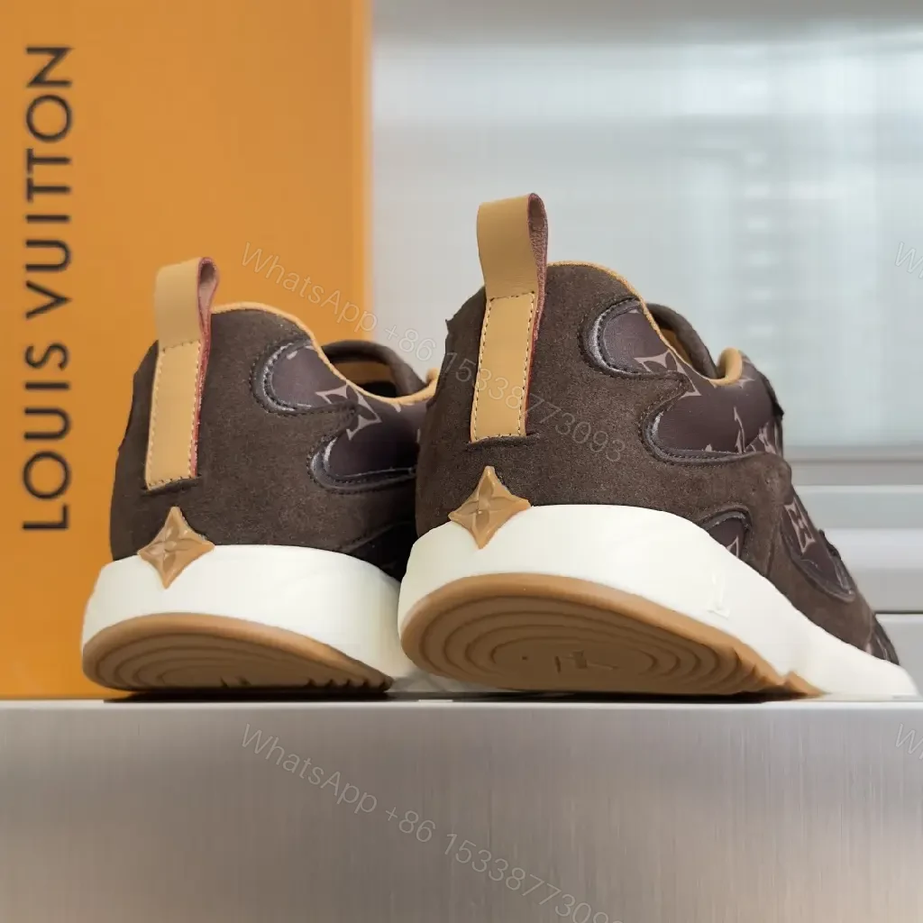 View 3 of Brown Monogram Windrunner Sneaker - Louis Vuitton Style, Low-Top, Lace-Up