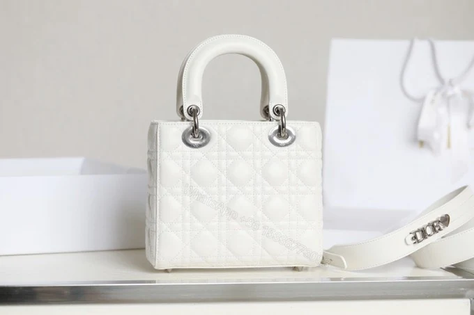 View 8 of Dior My Lady Rep 11 High-end Women’s Handbag White Silver Lock 20×16.5cm