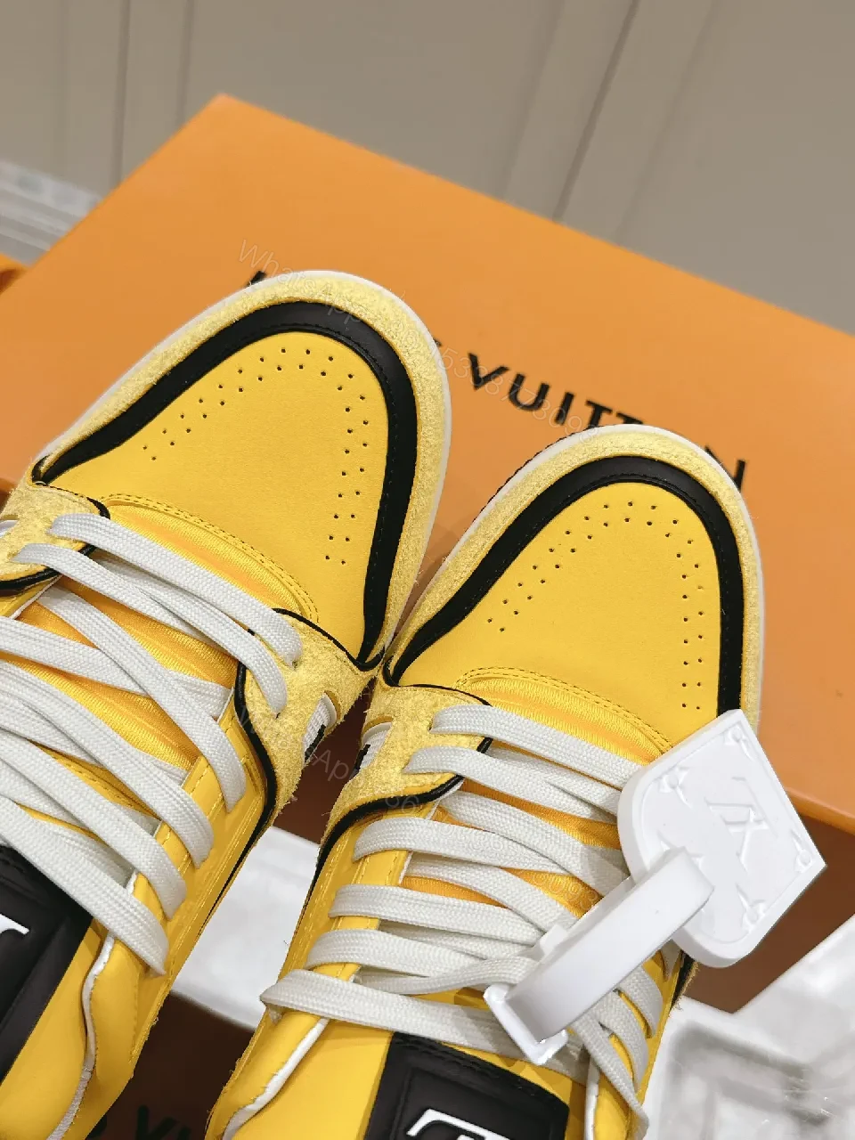 View 5 of Yellow-Accent Premium High-Tops: LV-Inspired Luxury Runner
