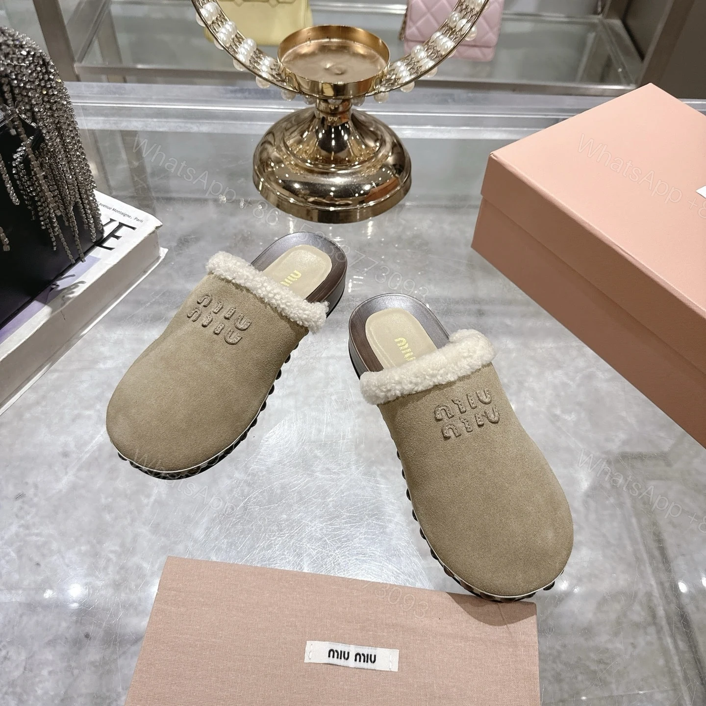 View 3 of MIUMIU SUEDE CLOGS BEIGE