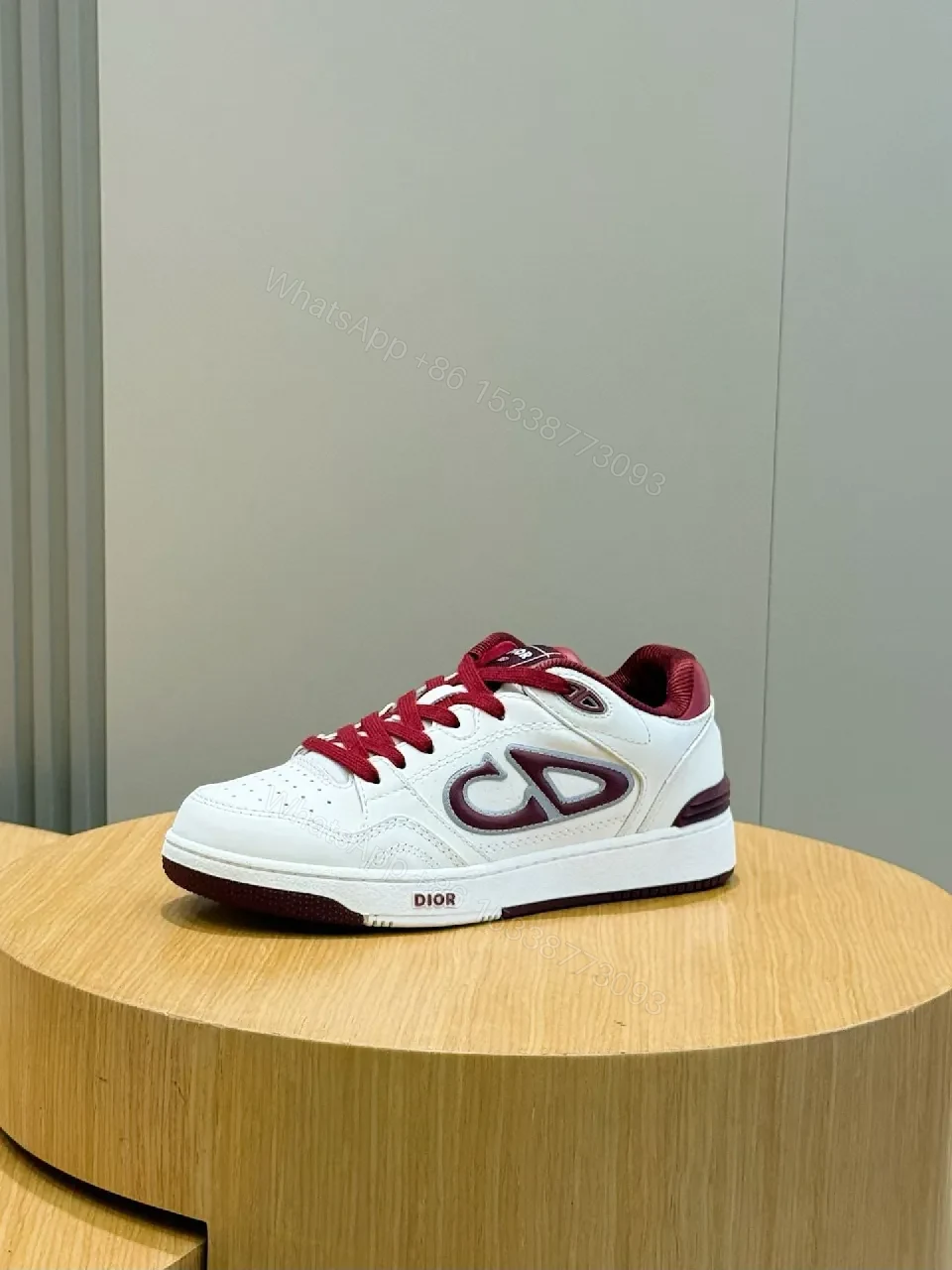 View 8 of White Leather Burgundy Accented Low-Top Sneakers: Modern Luxury Style