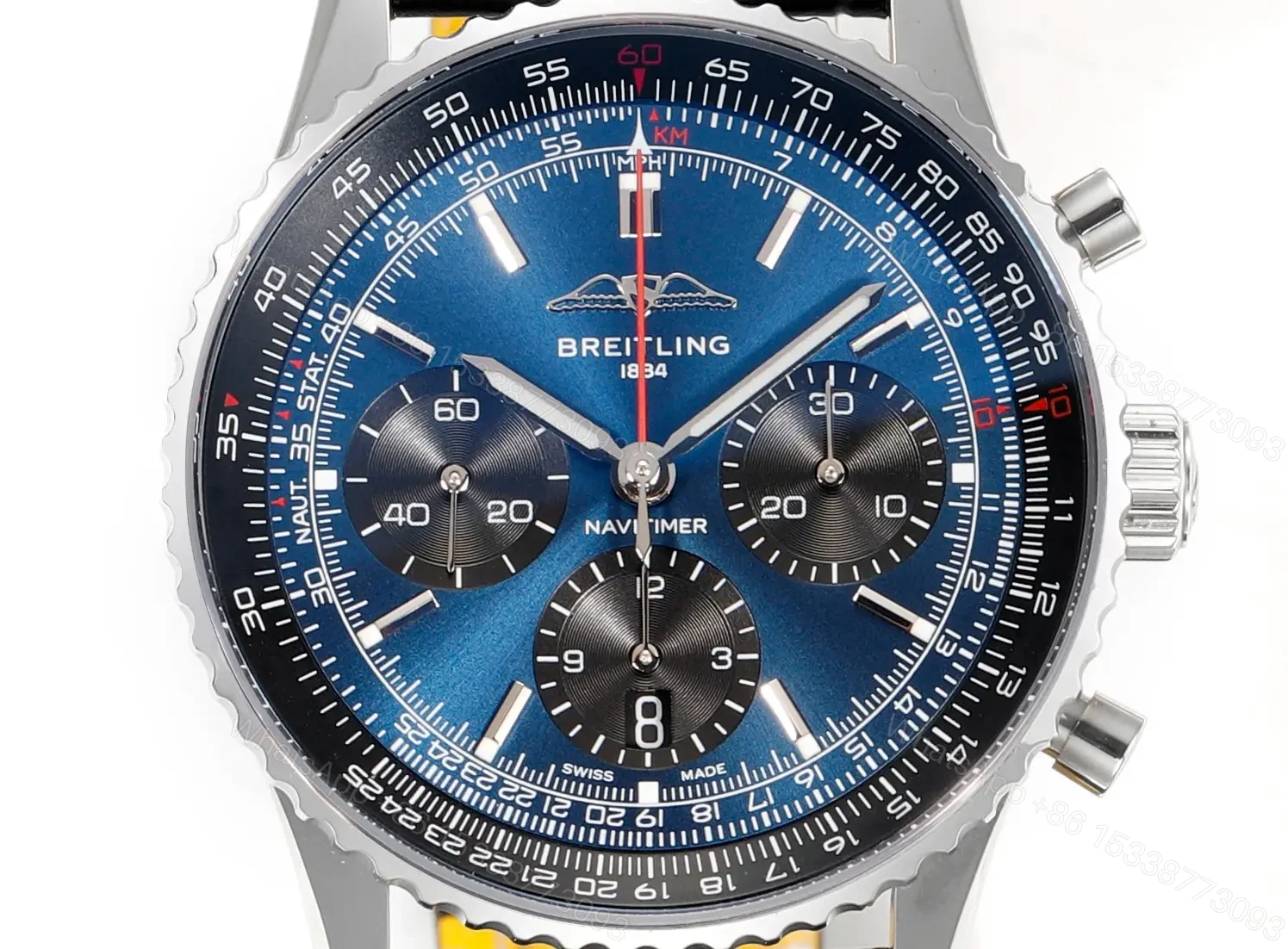 View 2 of Breitling Navitimer B01 Chronograph 41 Stainless Steel Blue Alligator – Folding AB0139241C1P1