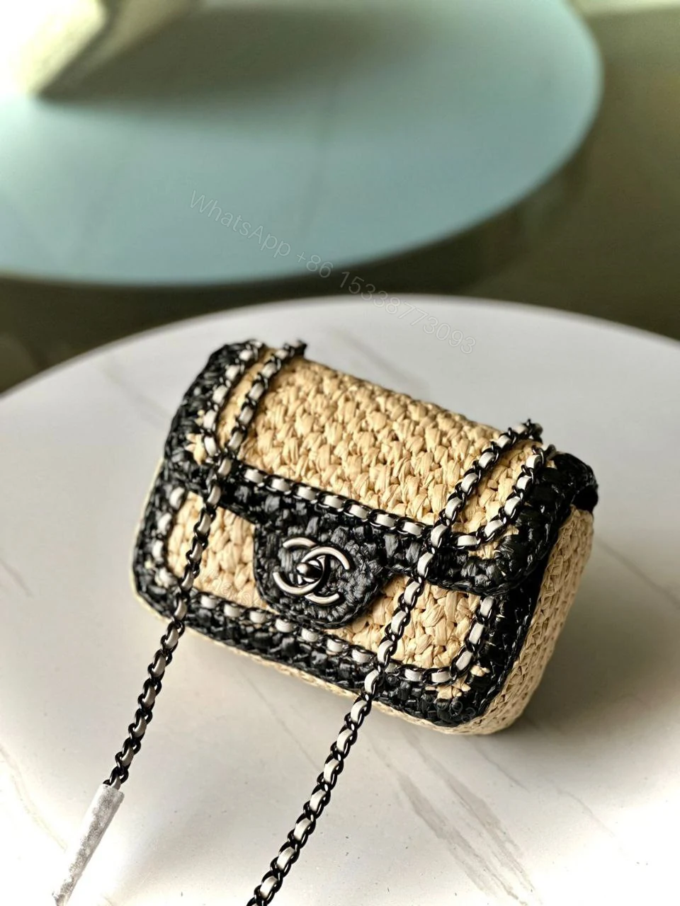 Chanel Beige Raffia Chain Handbag — view 1