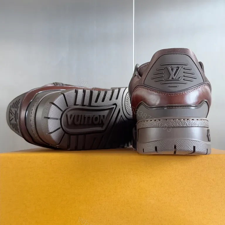 View 7 of Premium Leather Trail Sneakers: Burgundy, LV-Inspired Detail, All-Day Comfort
