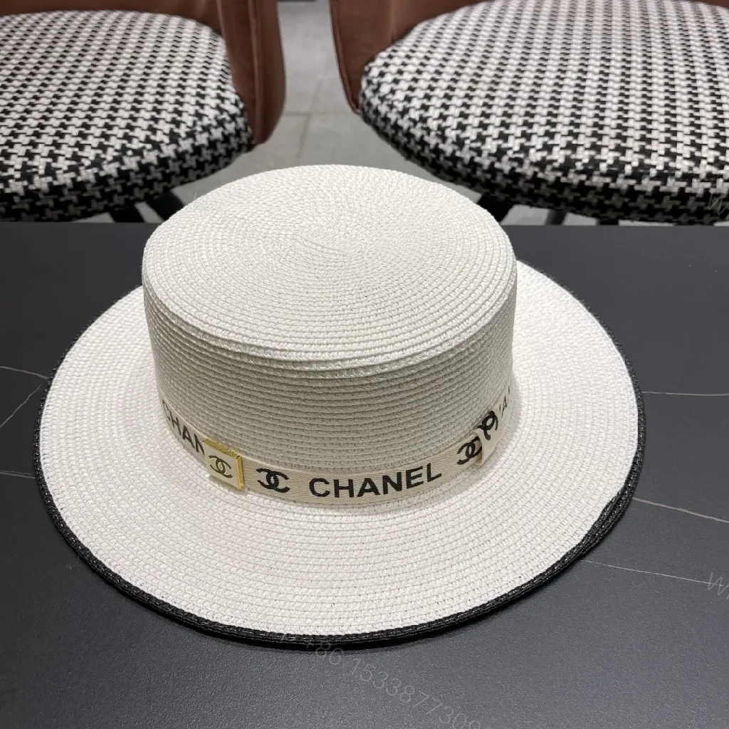View 8 of Straw Boater Hat + Braided Straw + Chanel-Style + Gold Clip + Boater Hat