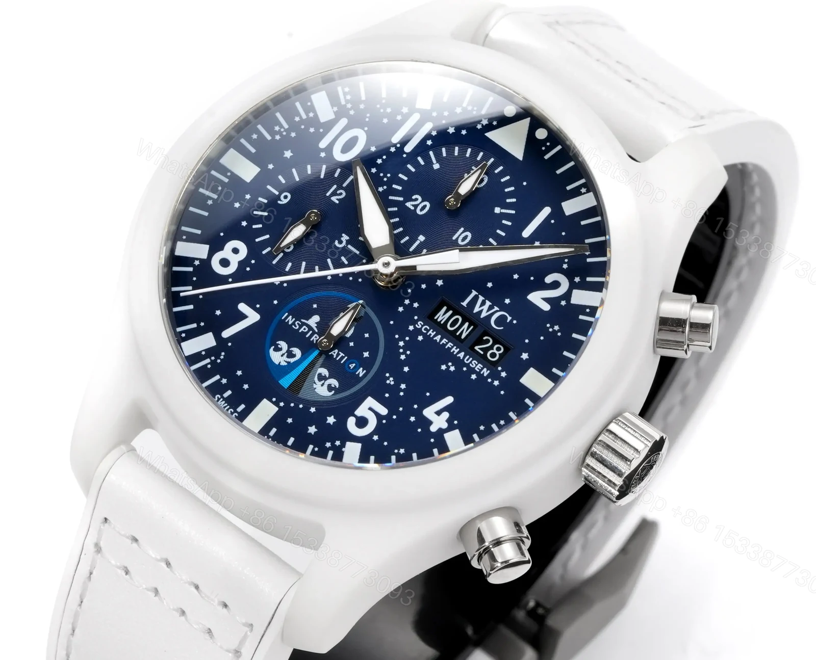 View 5 of IWC White Ceramic Pilot Chronograph Blue Dial White Strap Ultimate 44MM IWC-CER-PIL-CHR-BLU44-WH