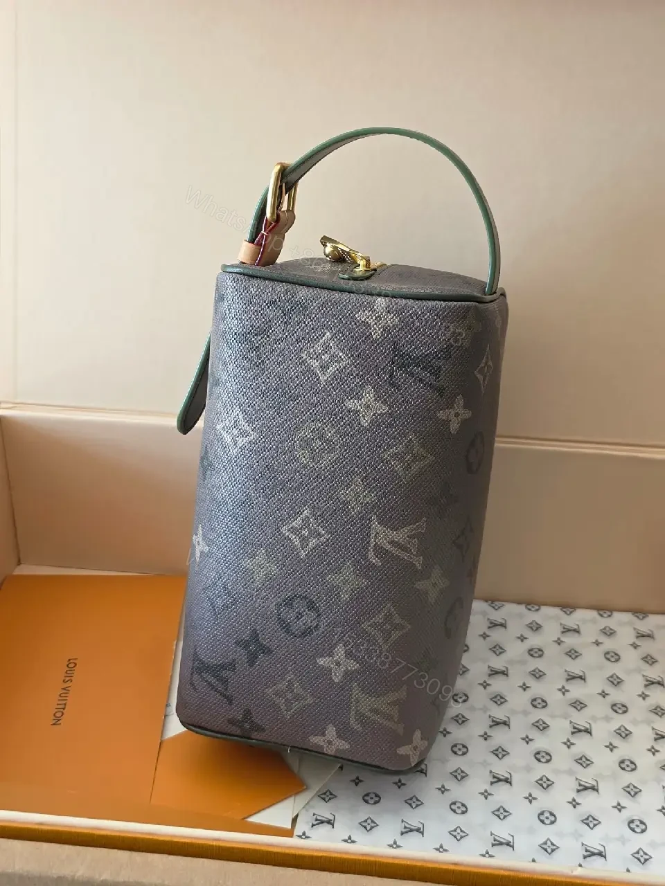 View 9 of Dark Gray LV Monogram Canvas Shoulder Bag with Gold Hardware