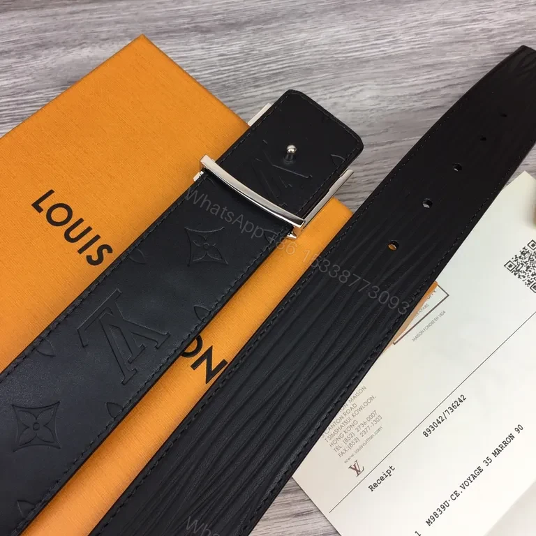 View 6 of Refined Black Calfskin Belt with LV Buckle â€“ Premium Style Finally