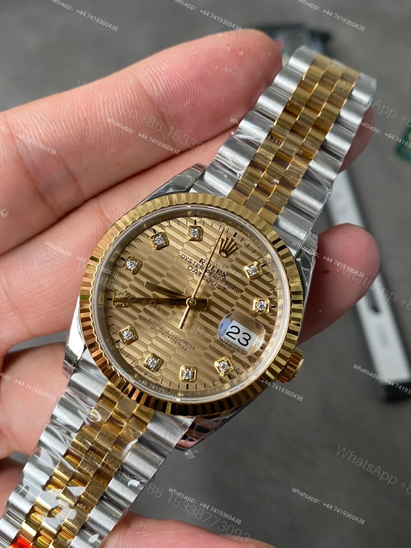 View 4 of Rolex Datejust M126233-0045 1:1 Replica Water Ripple Diamond Gold Dial Jubilee 36MM 3235 Movement Super Clone Watch