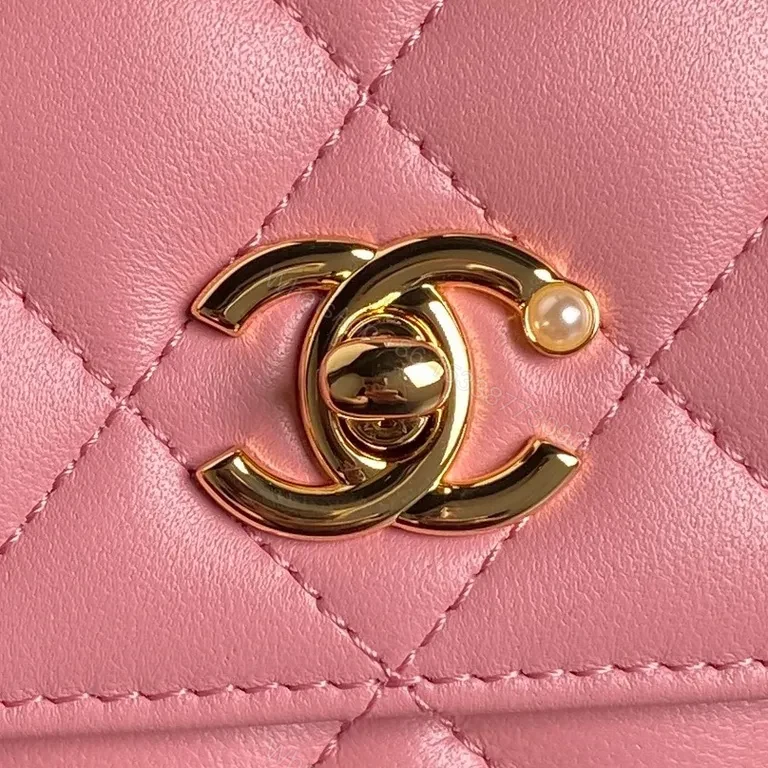 View 2 of Chic Pink Quilted Satchel with Gold Chain