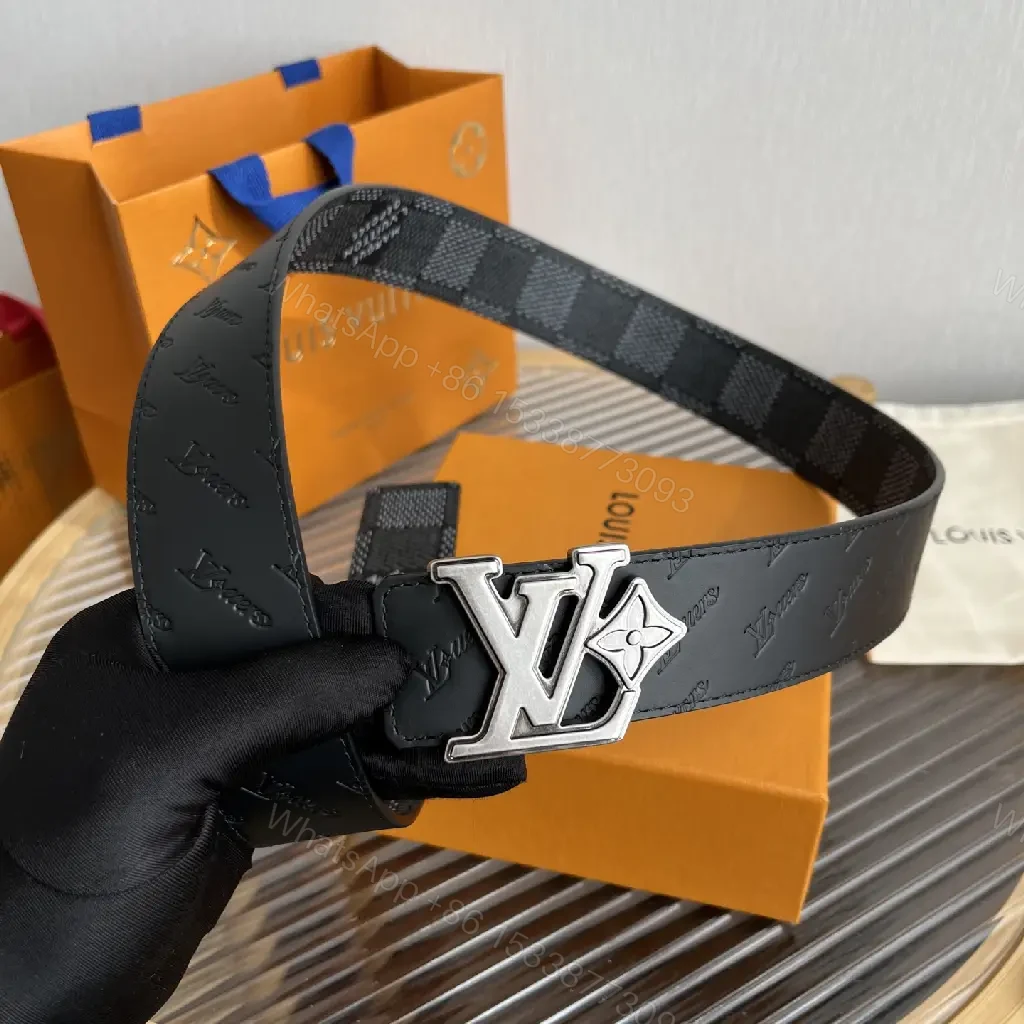 View 10 of Dark Gray Belt with Silver LV Buckle and Monogram Pattern