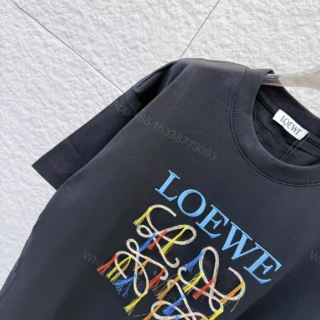View 3 of Bold Embellished Tee: Black Cotton, Relaxed Fit, Multicolor Embroidery