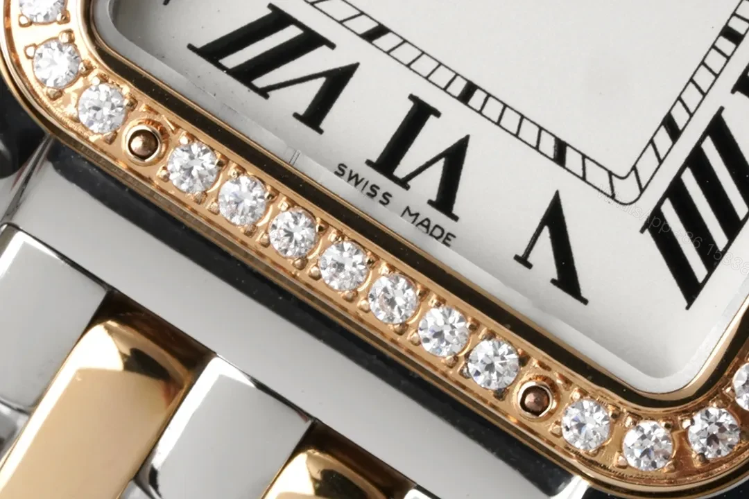 View 7 of JF Factory Cartier Panthère de Cartier Two-Tone Stainless Steel Watch with Diamond Bezel – 27x37mm Silver Dial, Blue Hands