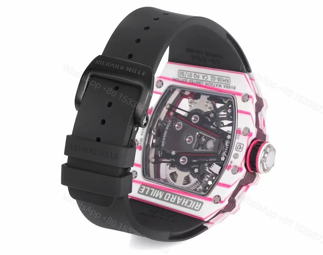 View 9 of Richard Mille RM38-02 Tourbillon Bubba Watson Watch Pink Quartz Carbon Fiber Skeleton Dial Golf Inspired Manual Winding Movement 10000G Shock Resistant RM38-02-BW-PQC-TB10