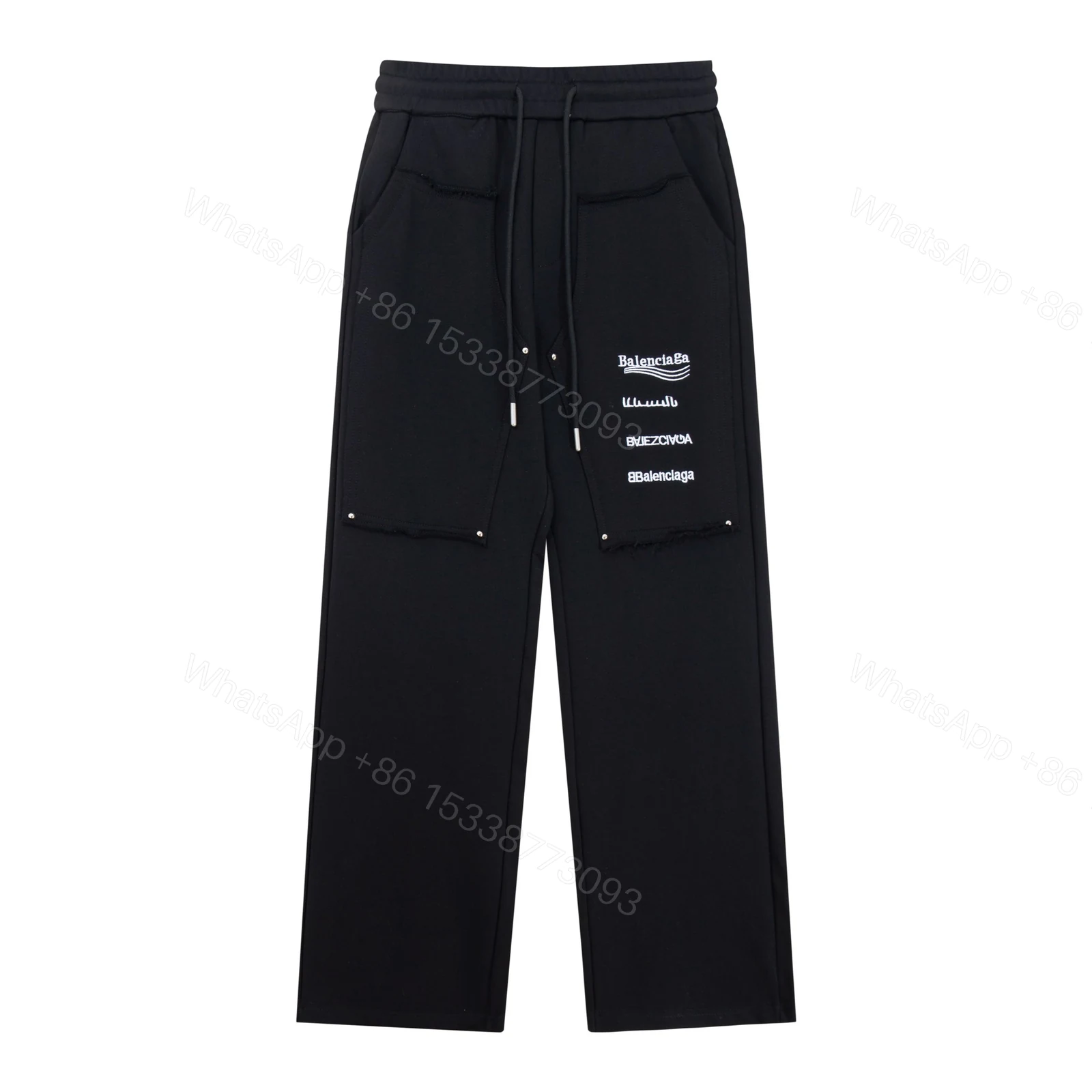 Balenciaga 高仿黑色多Logo運動褲 拼接細節設計感十足 — view 1