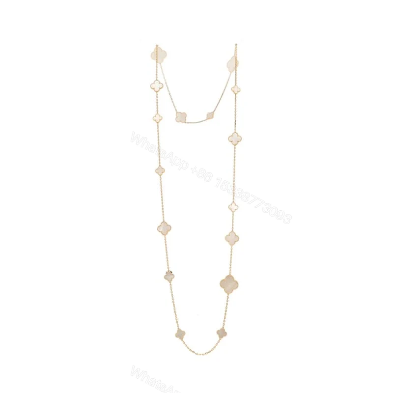 18K Yellow Gold Mother of Pearl 16 Motifs Magic Alhambra Necklace — view 1