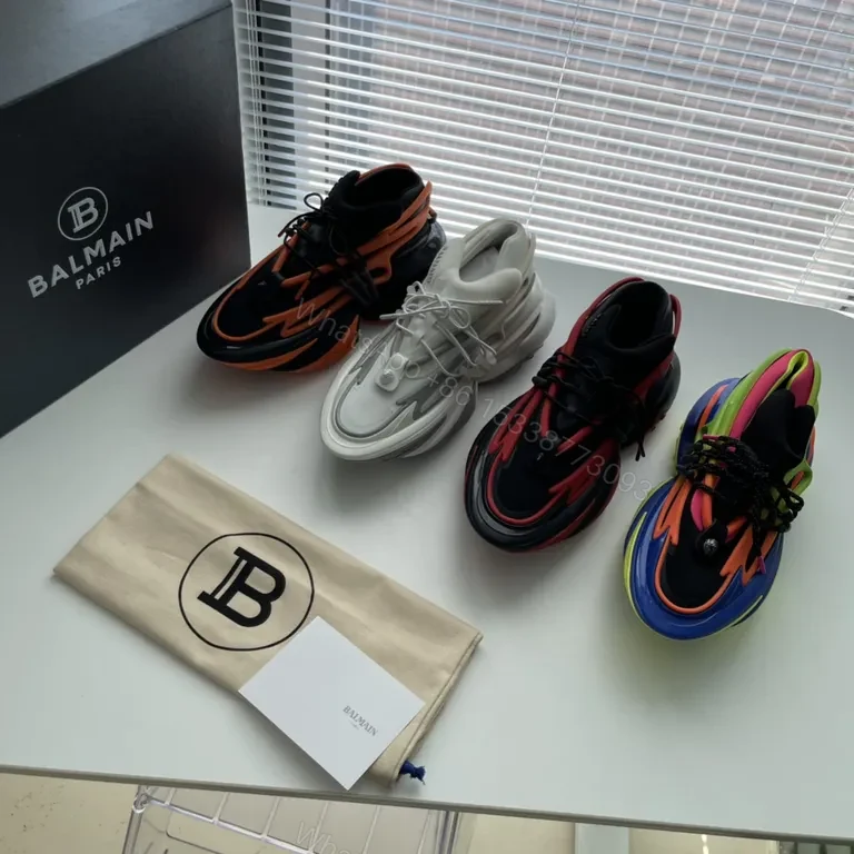 View 3 of Bold Balmain-Influenced High-Tops: Black & Red Luxury Sneakers