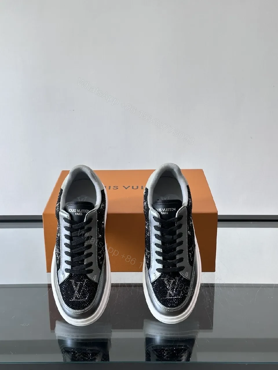 View 4 of Black Sparkle LV-Style Sneakers - Modern Glide, Subtle Luxe