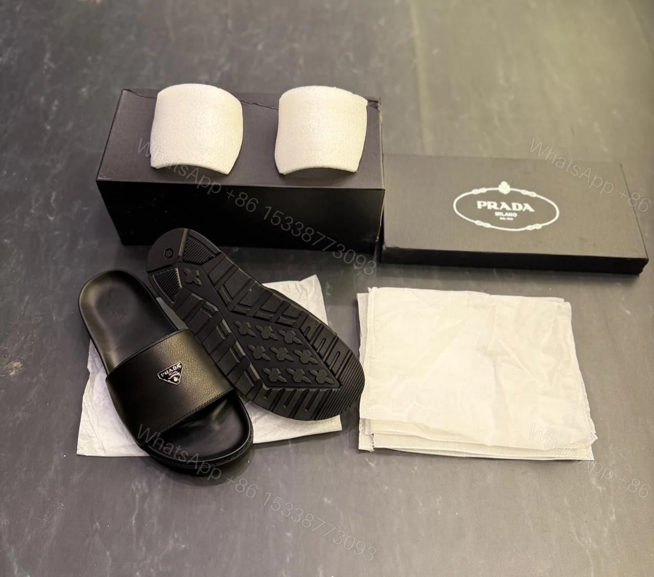 View 5 of FIRST COPY PRADA LEATHER SLIDES