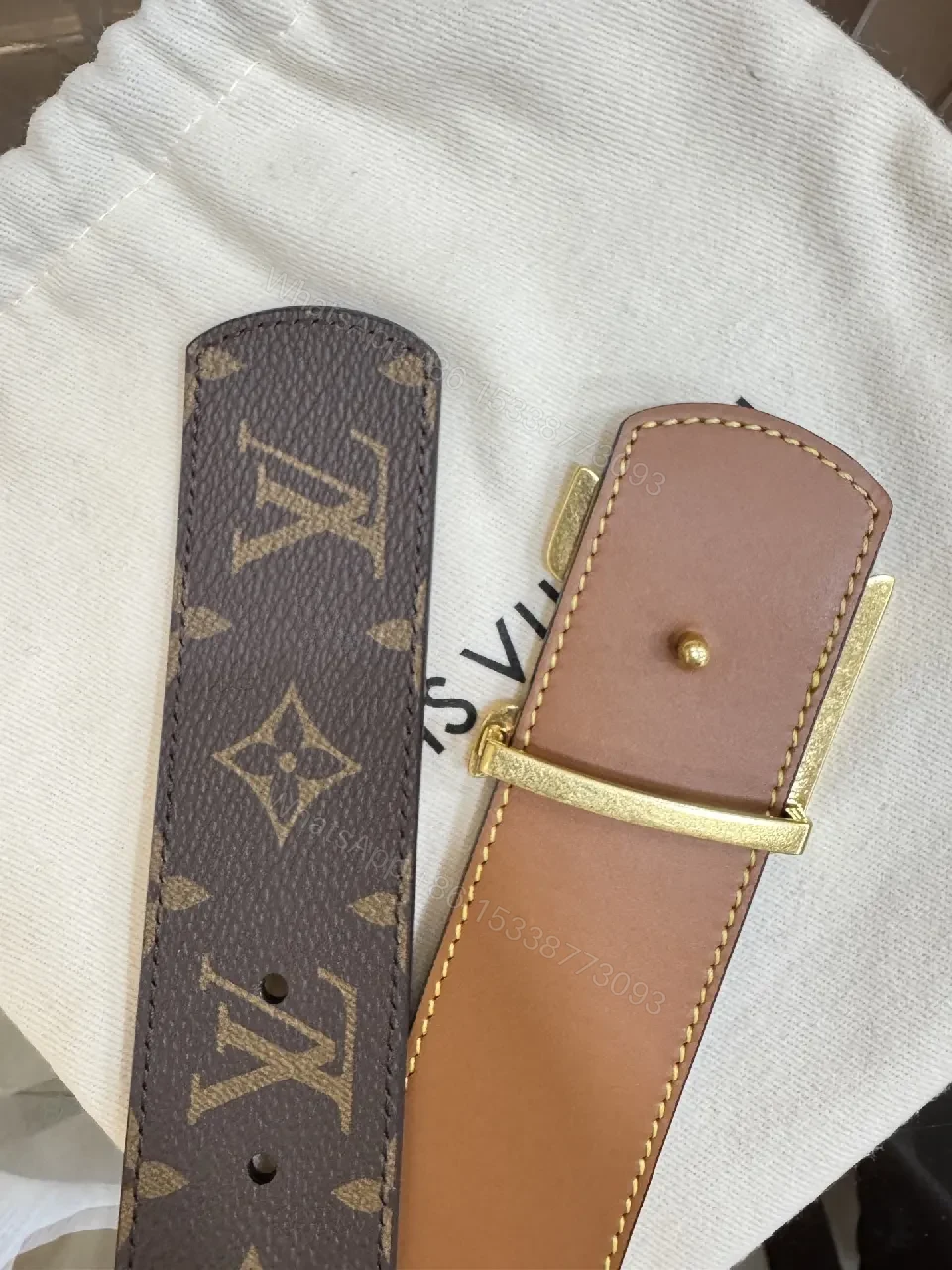 View 4 of Chic Monogram Belt with Gold Buckle - Premium Couture-Style Accessory