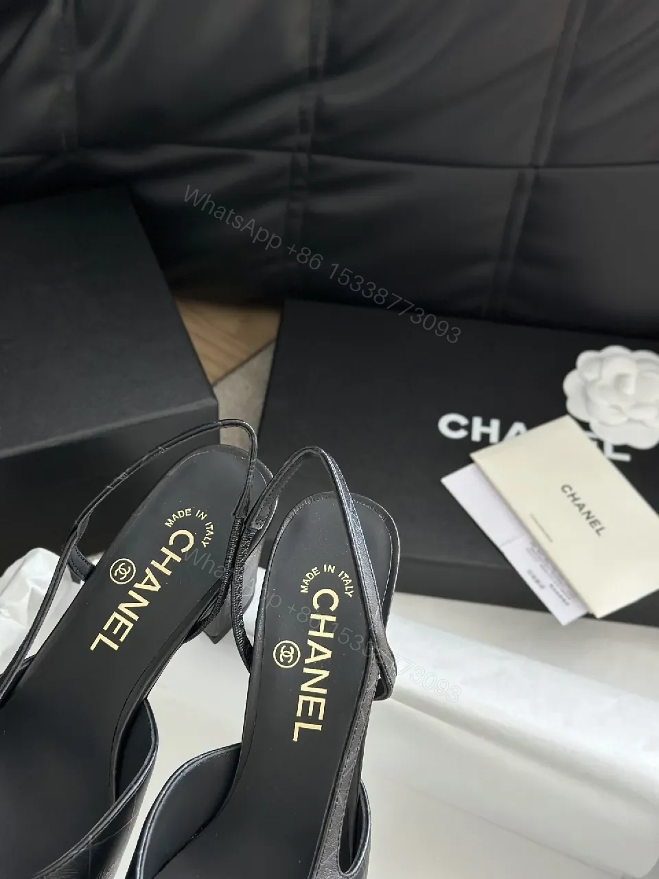 View 2 of Black Leather Slingback Pumps with Quilted Detail