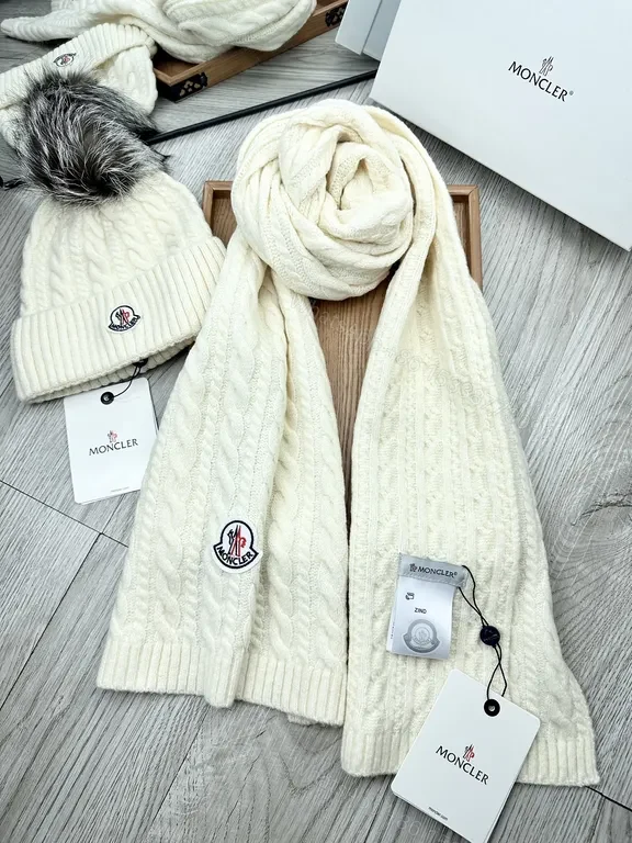 View 9 of Cozy Cable Knit Scarf & Beanie Set â€” Premium Moncler Luxury Knit