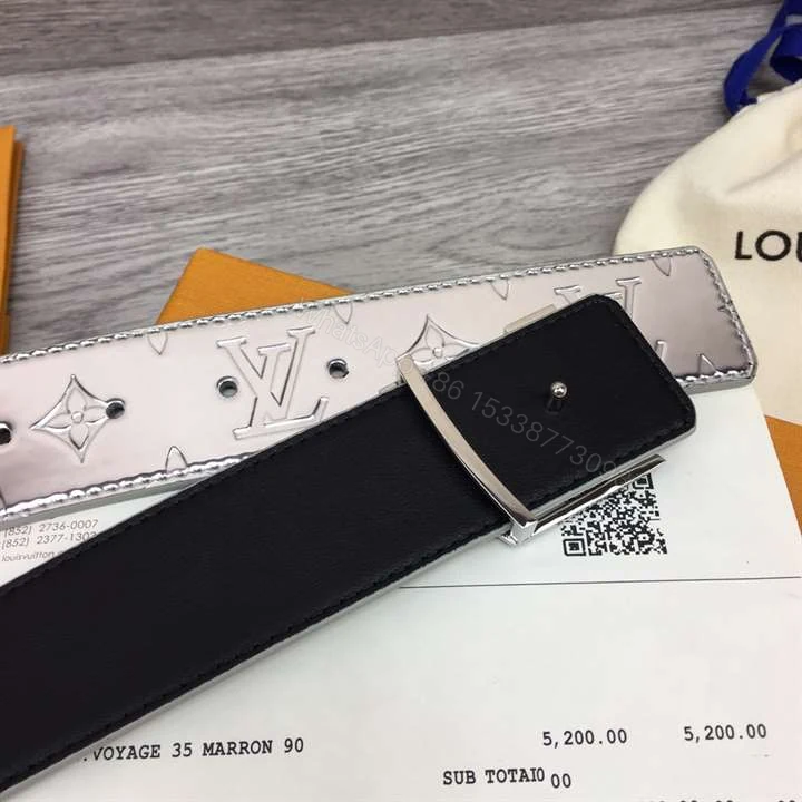 View 3 of LOUIS VUITTON INITIALS LV MIRROR MIRROR 40MM REVERSIBLE BELT SILVER COLOR METALLIC MONOGRAM CANVAS RECTO SIDE – B77