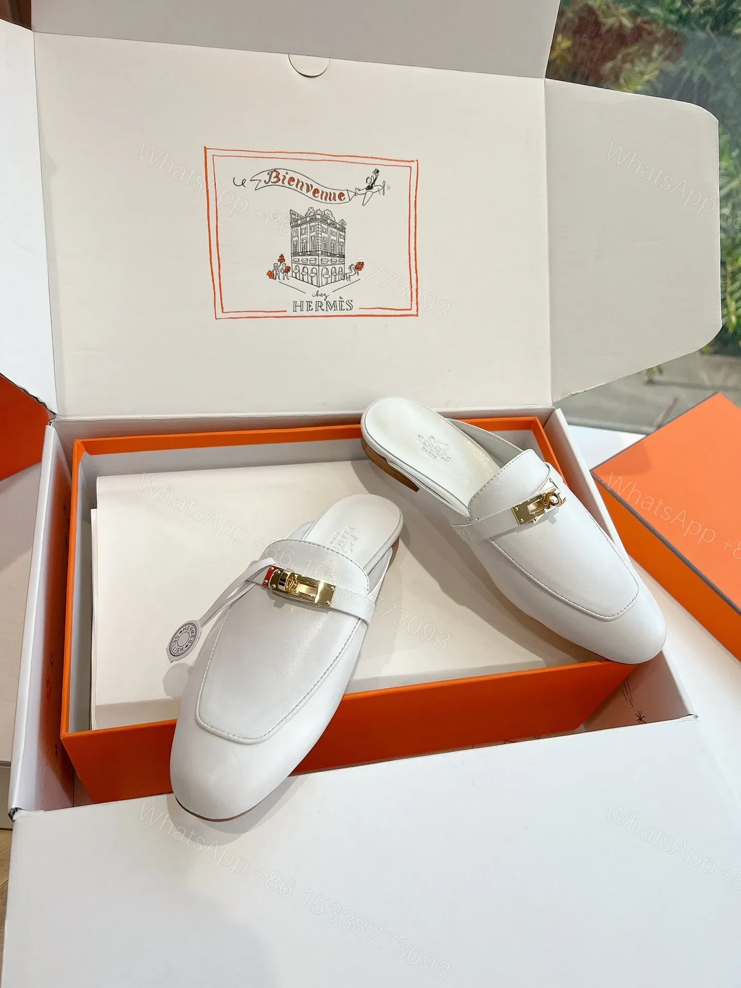 View 5 of Hermes Women White Leather Mules