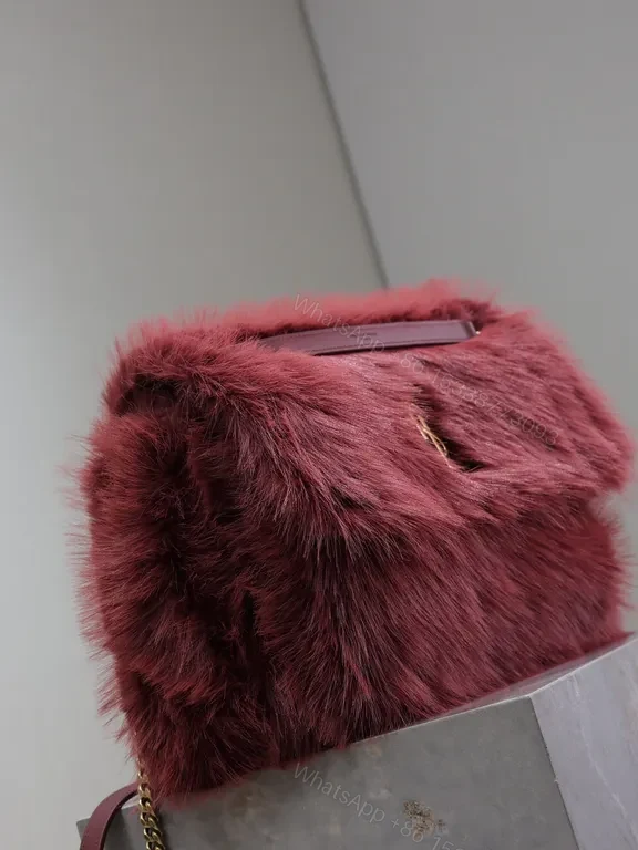 View 5 of Lux Burgundy Faux Fur Tote with Gold Hardware â€” Urban-Chic Luxury