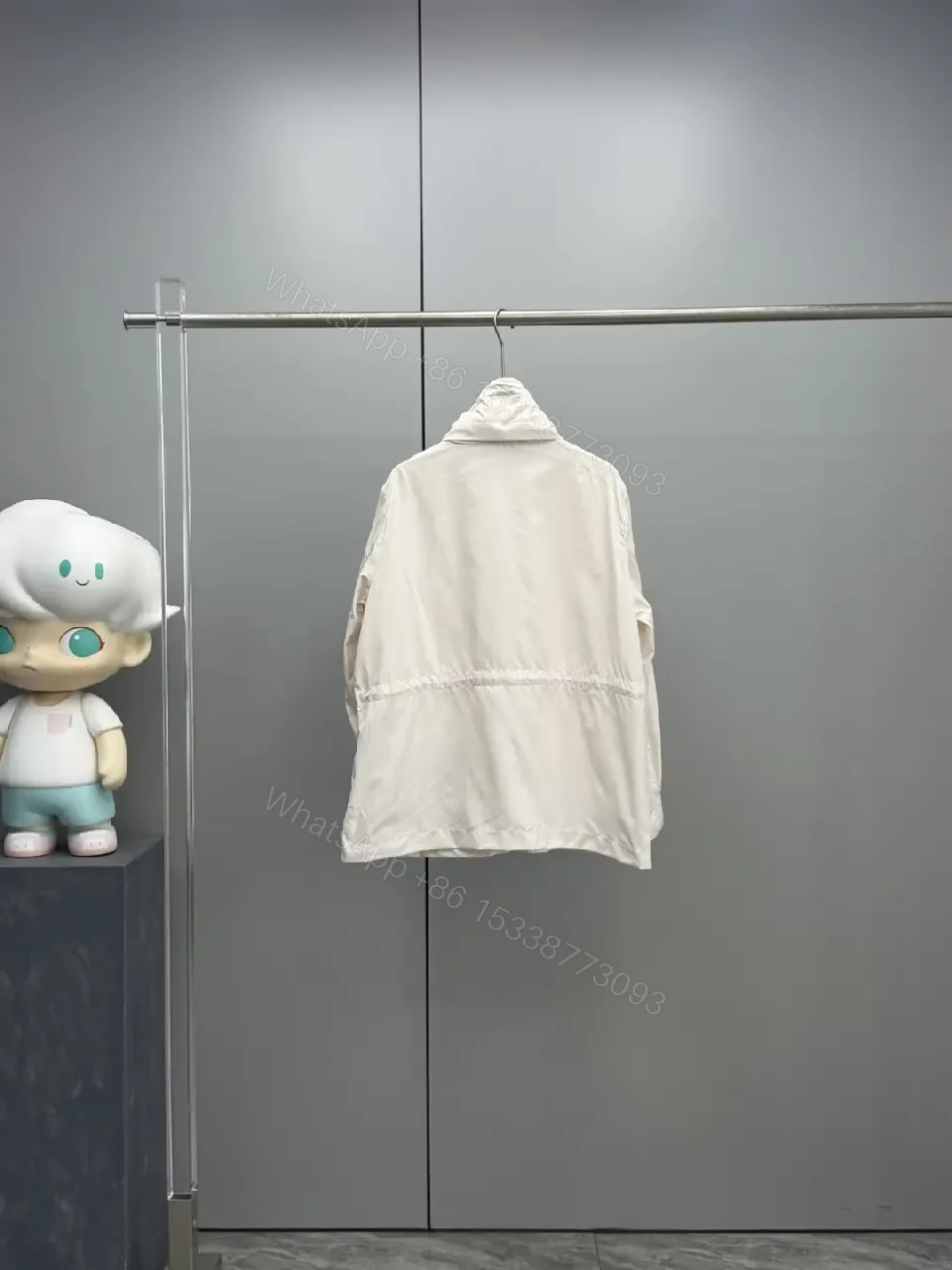View 4 of Off-white Nylon Windbreaker Zip-Up Jacket with High Collar