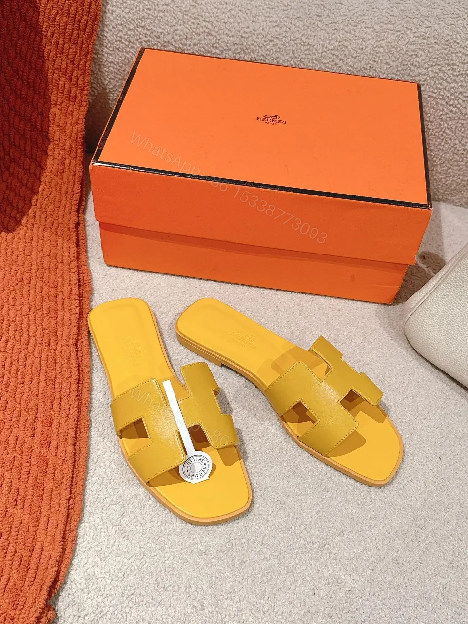 View 4 of Bright Yellow Leather Slip-On Sandals: Lightweight Luxury