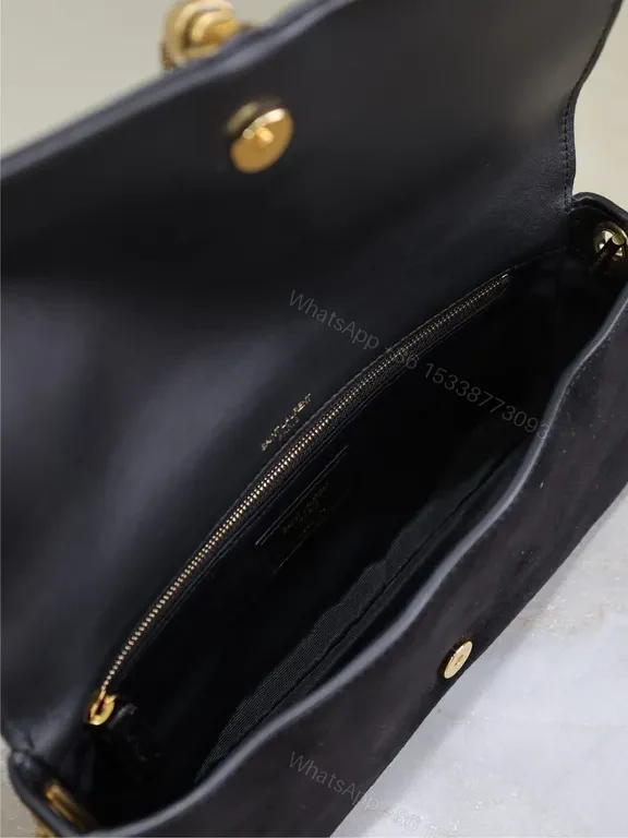 View 4 of Refined Velvet Black Bag with Gold YSL Hardware