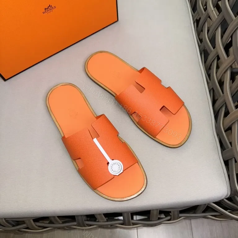 View 8 of Vivid Orange Hermes-Style Slide: Lux Texture, Bold Comfort