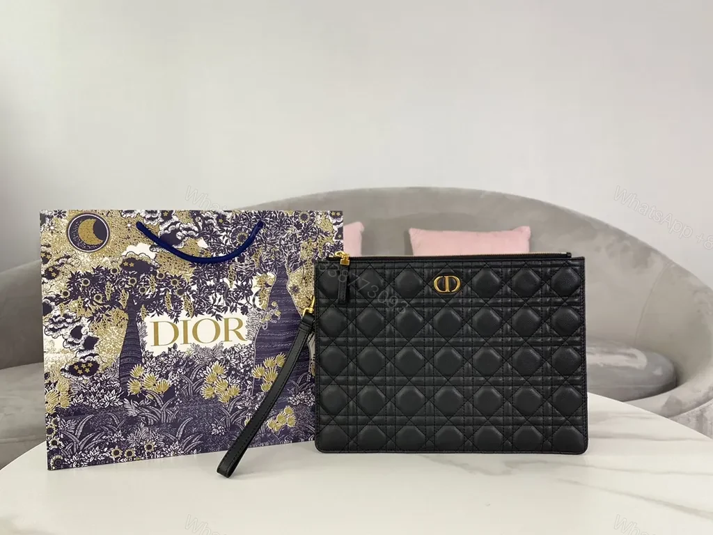 Chic Quilted Leather Clutch with Gold Hardware â€“ Black — view 1